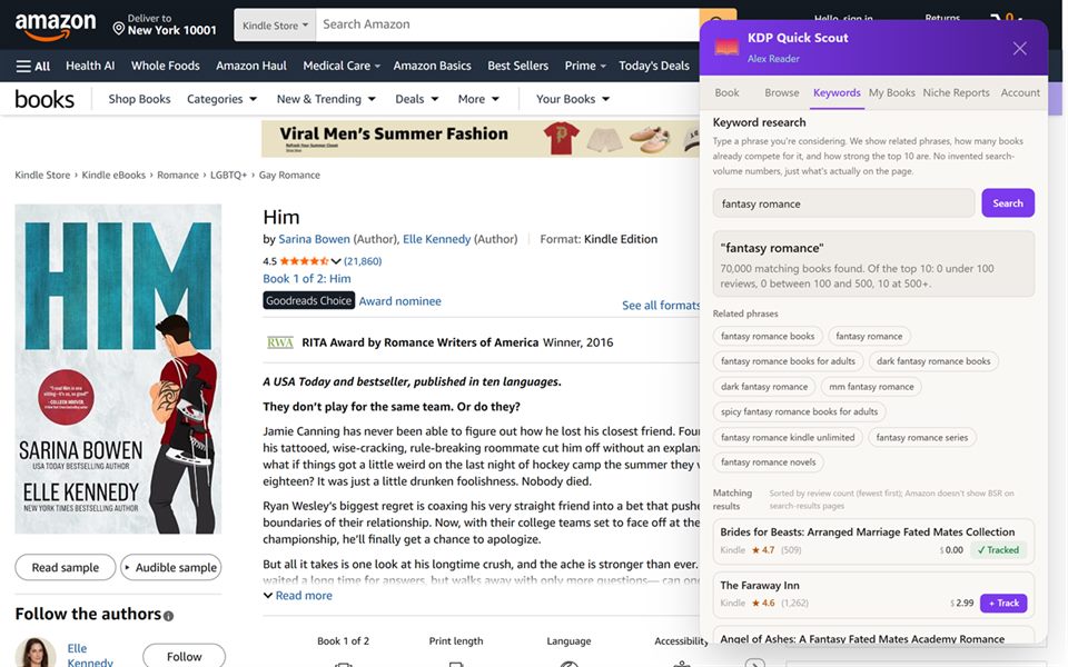 Keywords tab showing related search phrases and a competition summary
