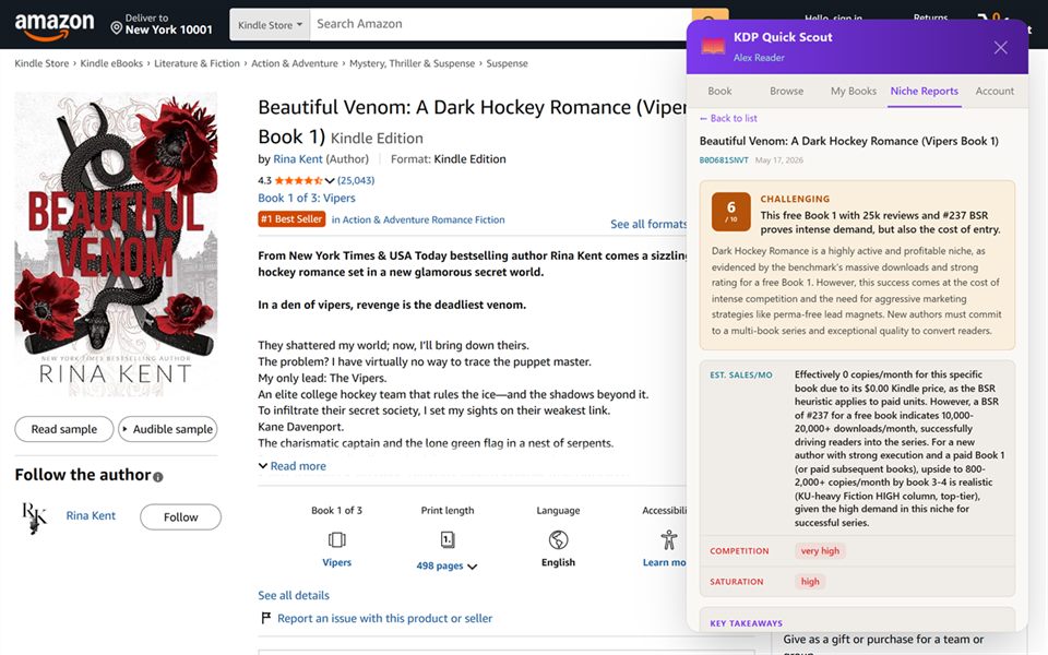 AI niche analysis report showing verdict, saturation level, and key insights